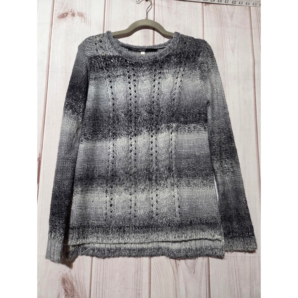 Kensie Womens Grey Ombre Cable Knit Sweater Size M High Low Hem Long Sleeve
